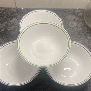 Corelle White Bowls with Green and Black Trim